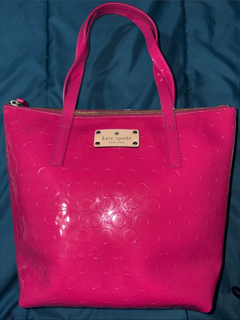 kate spade Hot Pink Patent Tote with Embossed Dot Pattern + *FREE Dusty